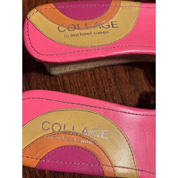 MICHAEL SIMON VTG Collage by Michael Simon Pink Flamingo Slip On Wedge Sandals 9 - Picture 7 of 8